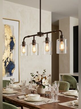 Modern Matte Black 4-Light Linear Pendant / Chandelier